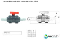 Wacredo PVC Kugelhahn 50mm - 2x Schlauchtülle 32-38mm, verklebt